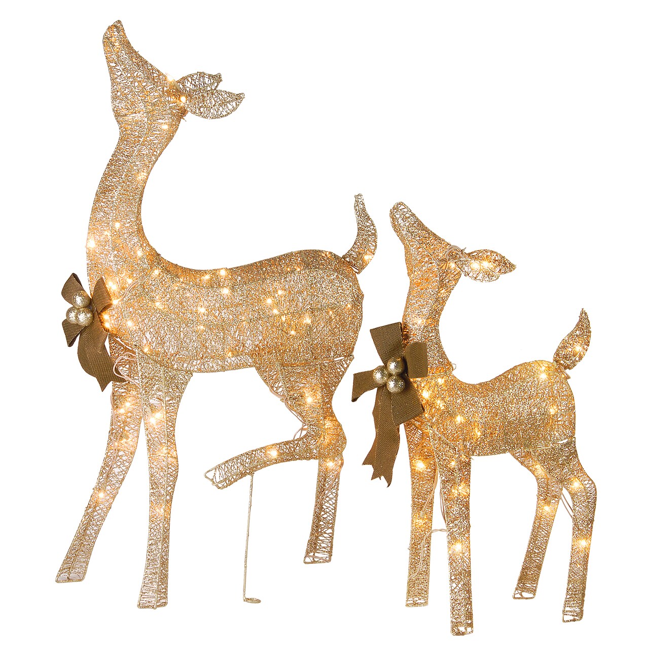 National Tree Company Pre-Lit Reindeer Set, Fawn, Doe, Warm White LED Lights, 38 inch, 28 inch, Indoor or Outdoor Use.